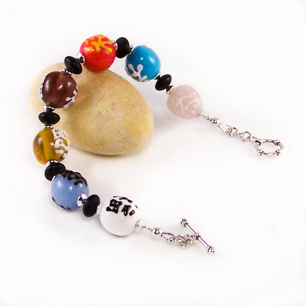 prosperity bracelet - lampwork, onyx, .925 sterling