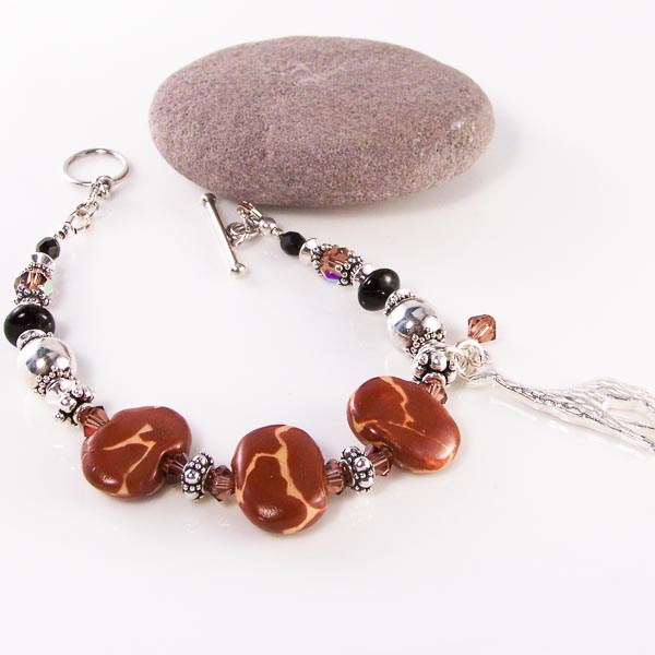 Kazuri Beads and Giraffe Sterling Bracelet
