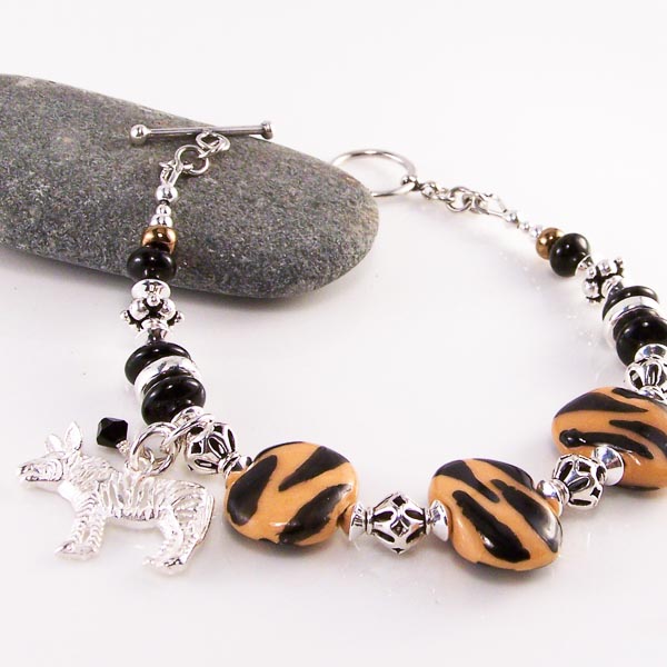 Kazuri Beads and Zebra Sterling Bracelet