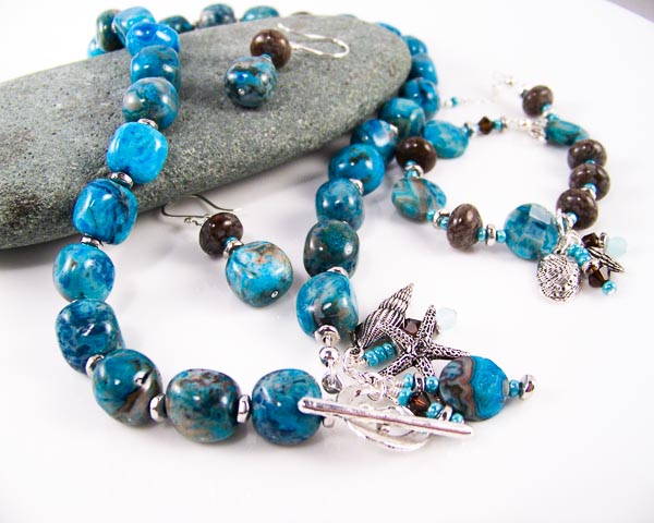 sea nuggets - agate, swarovski crystal, pewter