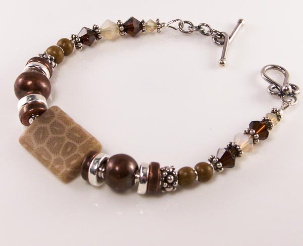 one petoskey - petosky stone, mykonos ceramic beads, swavoski crystal