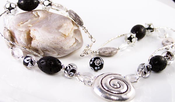seaside - hill tribe silver, faceted crystal quartz, lava rice, jasper, lampwork